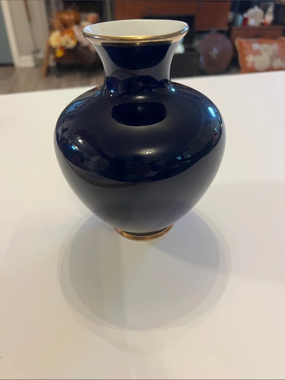KPM Berlin Black Porcelain Vase with Gold Floral Accents